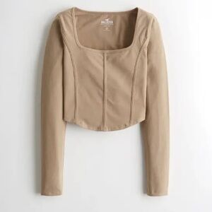 Hollister Must Have Collection Long Sleeve Corset Style Tan Baby Tee Size XS